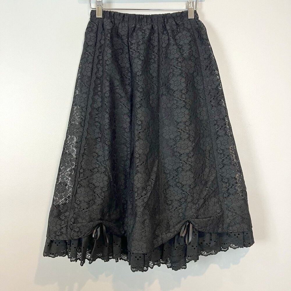 Vintage Black Lace Skirt Womens Size Small Bows Whimsigoth Witchy Kuro Lolita - Picture 1 of 10